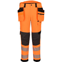 Portwest EV4 Hi-Vis Stretch Detachable Holster Class 2 Trousers - Orange/Black