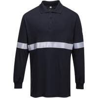 Portwest Flame Resistant Anti-Static Long Sleeve Polo Shirt with Reflective Tape - Navy