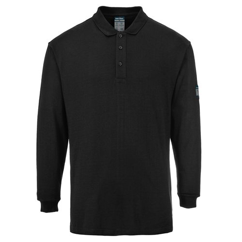 Portwest Flame Resistant Anti-Static Long Sleeve Polo Shirt - Black
