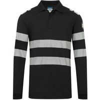 Portwest PW3 Modaflame Knit FR Long Sleeve Polo Shirt - Black