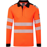 Portwest PW3 Modaflame Knit HVO FR Long Sleeve Polo Shirt - Orange/Black