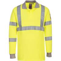 Portwest Flame Resistant Anti-Static Hi-Vis Long Sleeve Polo Shirt - Yellow