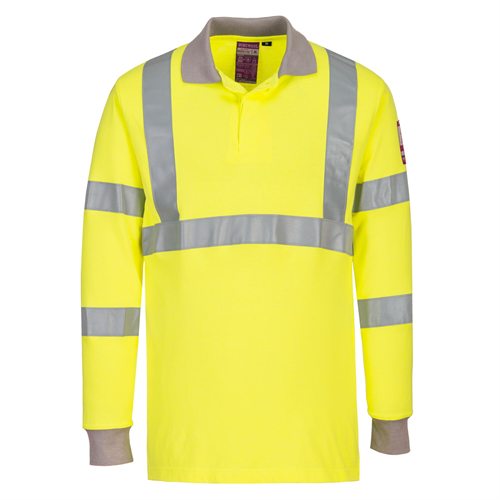 Portwest Flame Resistant Anti-Static Hi-Vis Long Sleeve Polo Shirt - Yellow