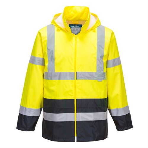 Portwest Hi-Vis Classic Contrast Rain Jacket - Yellow/Navy