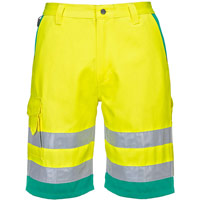 Portwest Hi-Vis Lightweight Polycotton Shorts - Yellow/Teal