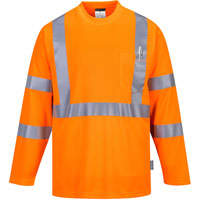 Portwest Hi-Vis Long Sleeve Pocket T-Shirt  - Orange