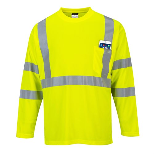 Portwest Hi-Vis Long Sleeve Pocket T-Shirt  - Yellow