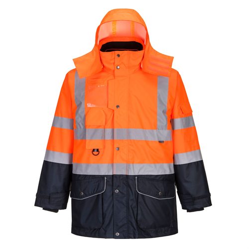 Portwest Hi-Vis 7-in-1 Contrast Traffic Jacket - Orange/Navy