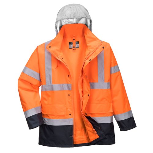 Portwest Hi-Vis 4-in-1 Contrast Traffic Jacket - Orange/Navy