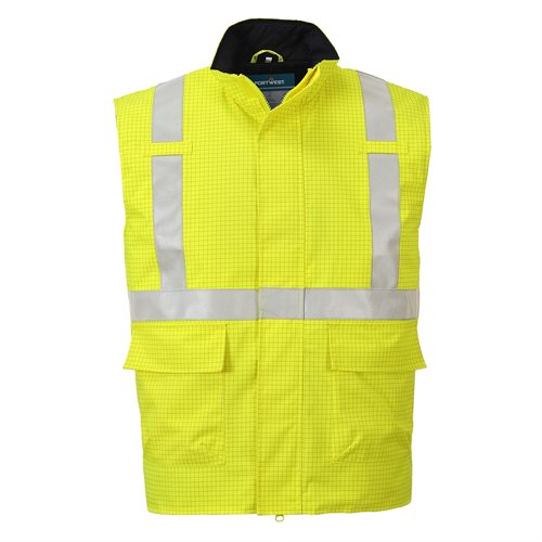Portwest Bizflame Rain Hi-Vis Antistatic FR Bodywarmer - Yellow