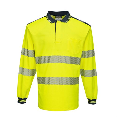 Portwest PW3 Hi-Vis Polo Shirt L/S - Yellow/Navy