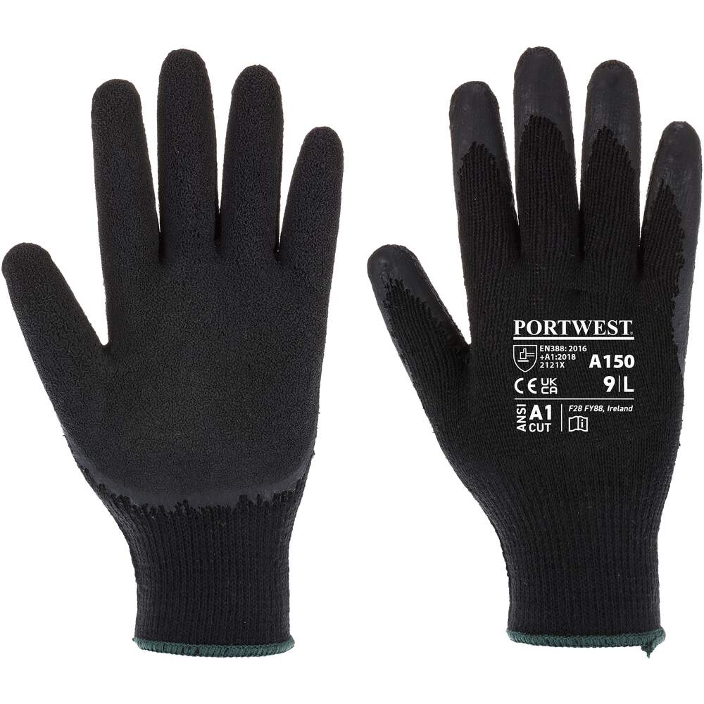 Photos - Safety Equipment Portwest Classic Grip Glove - Latex - Black - Medium A150K8RM 