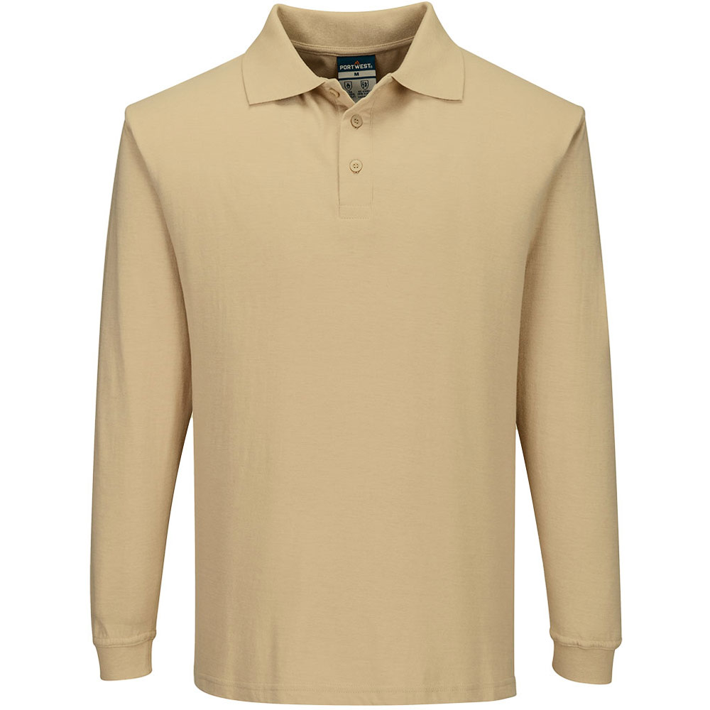 Portwest Modaflame Knit Fr Long Sleeve Polo Shirt - Tan - 5XL