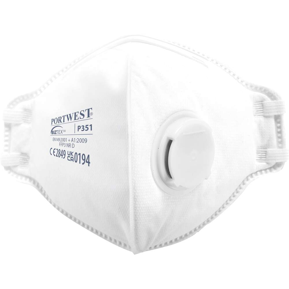 Photos - Medical Mask / Respirator Portwest FFP3 Valved Dolomite Fold Flat Respirator - White P351WHR 