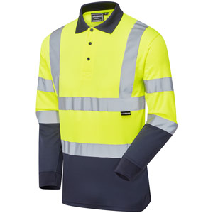 Supertouch Hi Vis 2 Tone Long Sleeve Bird Eye Polo Shirt - Yellow/Navy