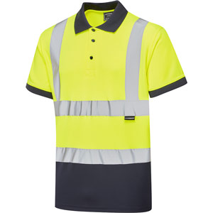 Supertouch Hi Vis 2 Tone Short Sleeve Bird Eye Polo Shirt - Yellow/Navy