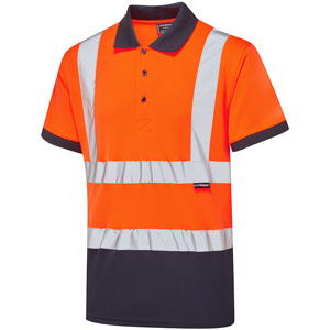 Supertouch Hi Vis 2 Tone Short Sleeve Bird Eye Polo Shirt - Orange/Navy
