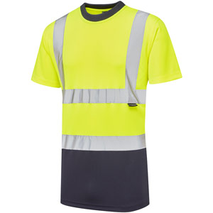 Supertouch Hi Vis 2 Tone Short Sleeve Bird Eye Tee Shirt - Yellow/Navy