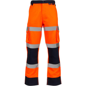 Supertouch Hi-Vis 2 Tone 3 Band Combat Trousers - Orange/Navy