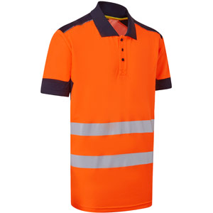 Supertouch System Hi-Vis Eco CottonCool Short Sleeve Polo - Orange/Navy