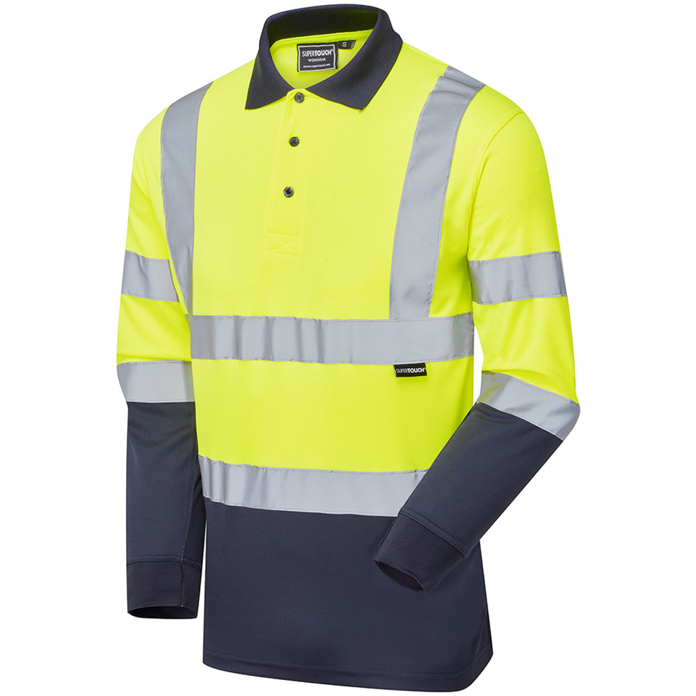 Supertouch Hi Vis 2 Tone Long Sleeve Bird Eye Polo Shirt - Yellow/Navy ...